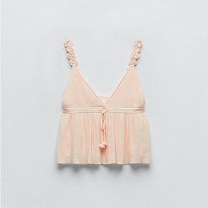 Zara Floral Strap Knit Top! Size M, light pink! Never worn!